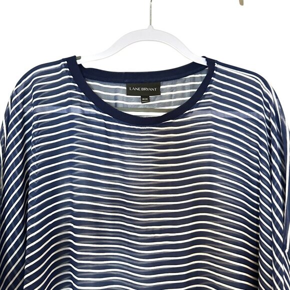 Lane Bryant Womens Top Tunic Sheer Blouse Size18 20 Navy Blue White Stripe - Picture 2 of 3